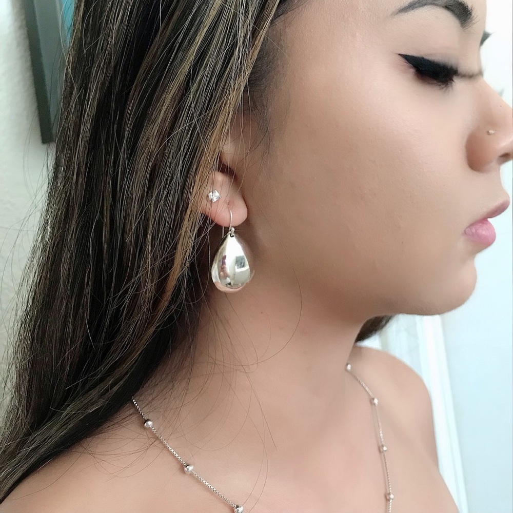 Silver Dome Tear Drop Earrings.
